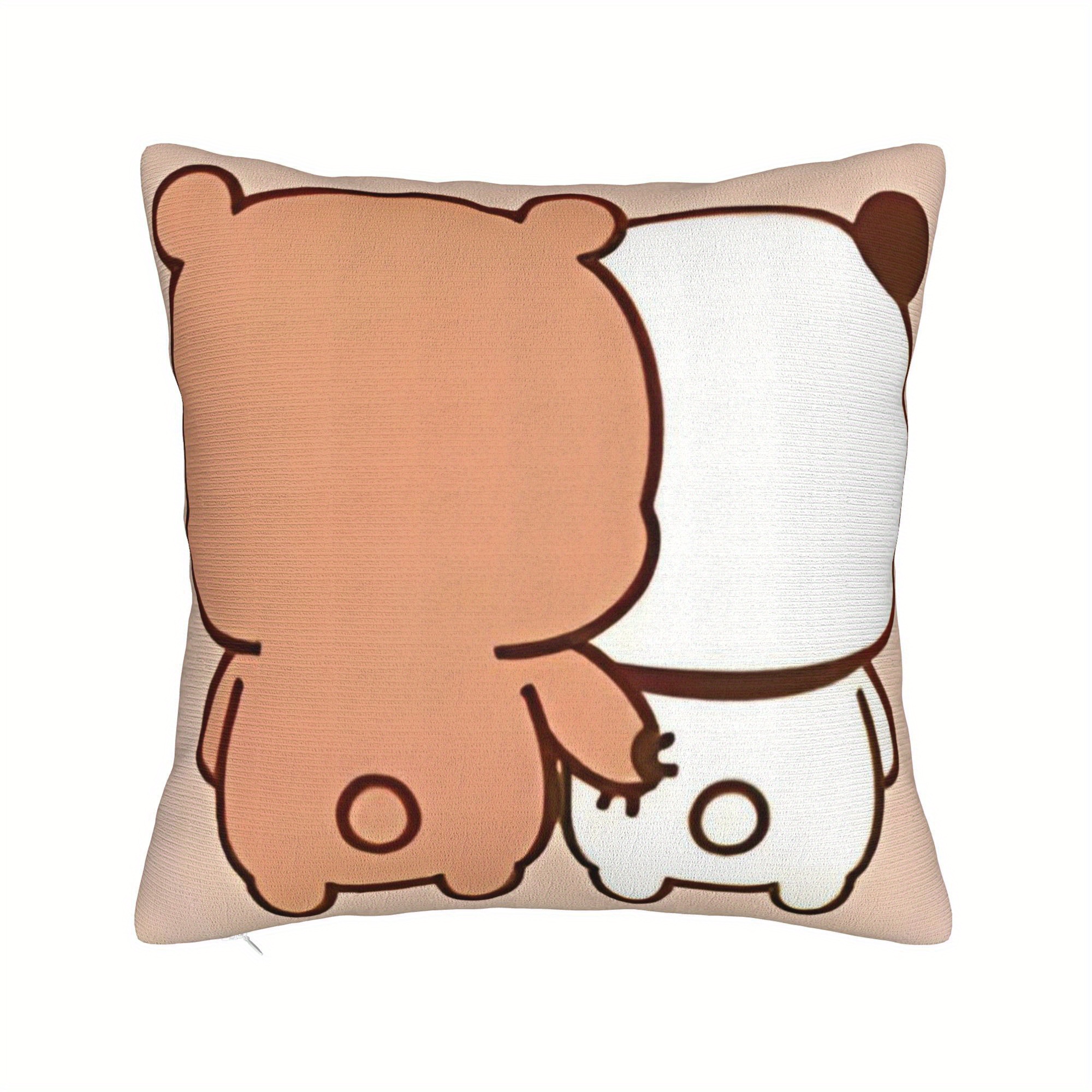 TEMU 1pc Of, A Soft And Machine-washable Decorative Pillowcase Featuring A Design Of And Dudu Milk Mocha Panda And Brown Bear. It Has A Single-sided