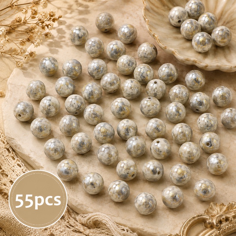 TEMU 55pcs 8mm Light White Dyed Jasper Round Beads For Handmade Beading, Glossy Fine Texture, Uniform Smooth Hole, Suitable For Making Light Luxury