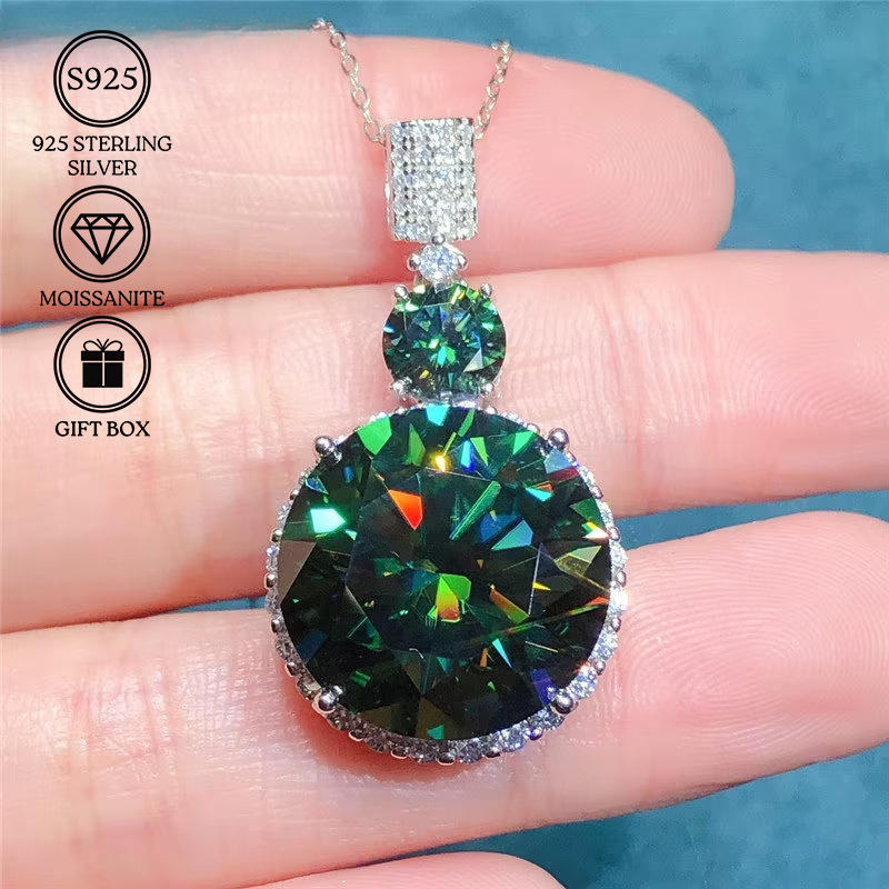 

6.4g Moissanite 1pc 6carat S925 Silver Necklace, Elegant Green Moissanite Pendant Necklace, Birthday Or Anniversary Gifts, Ideal For Daily Use.