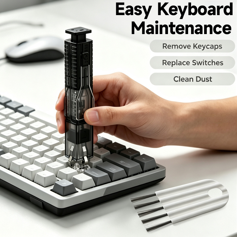 TEMU 2pcs Set, 2-in-1 Keycap Switch Puller And Cleaning Brush, Ergonomic Grip Keyboard Maintenance Tool, Effortlessly And Replace Keyboard Switches
