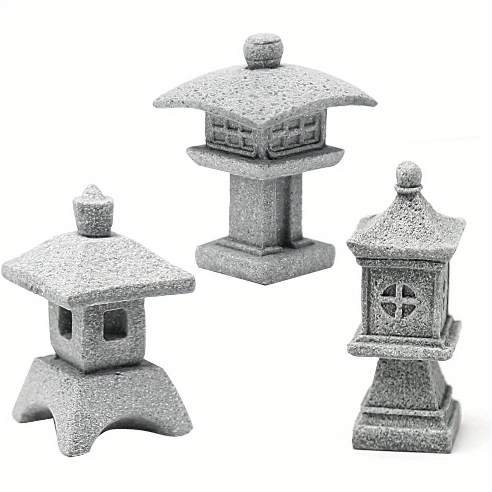 Image of 3pcs Miniature Pagoda Statues Pagoda Lantern Asian Decor Square Chinese Pagoda Statue For Zen Garden Indoor Outdoor Decor Micro Landscape Kit