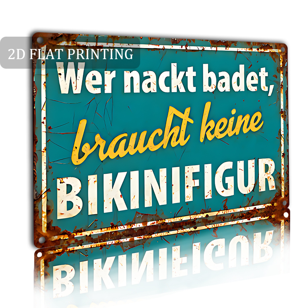 Image of [2d Flat] 1pc, Retro Metal Decorative Sign, German Pool Humor Quotes Metal Plaque, Suitable For Bathroom, Balcony, Wall Art Decoration, 8x12 Inch