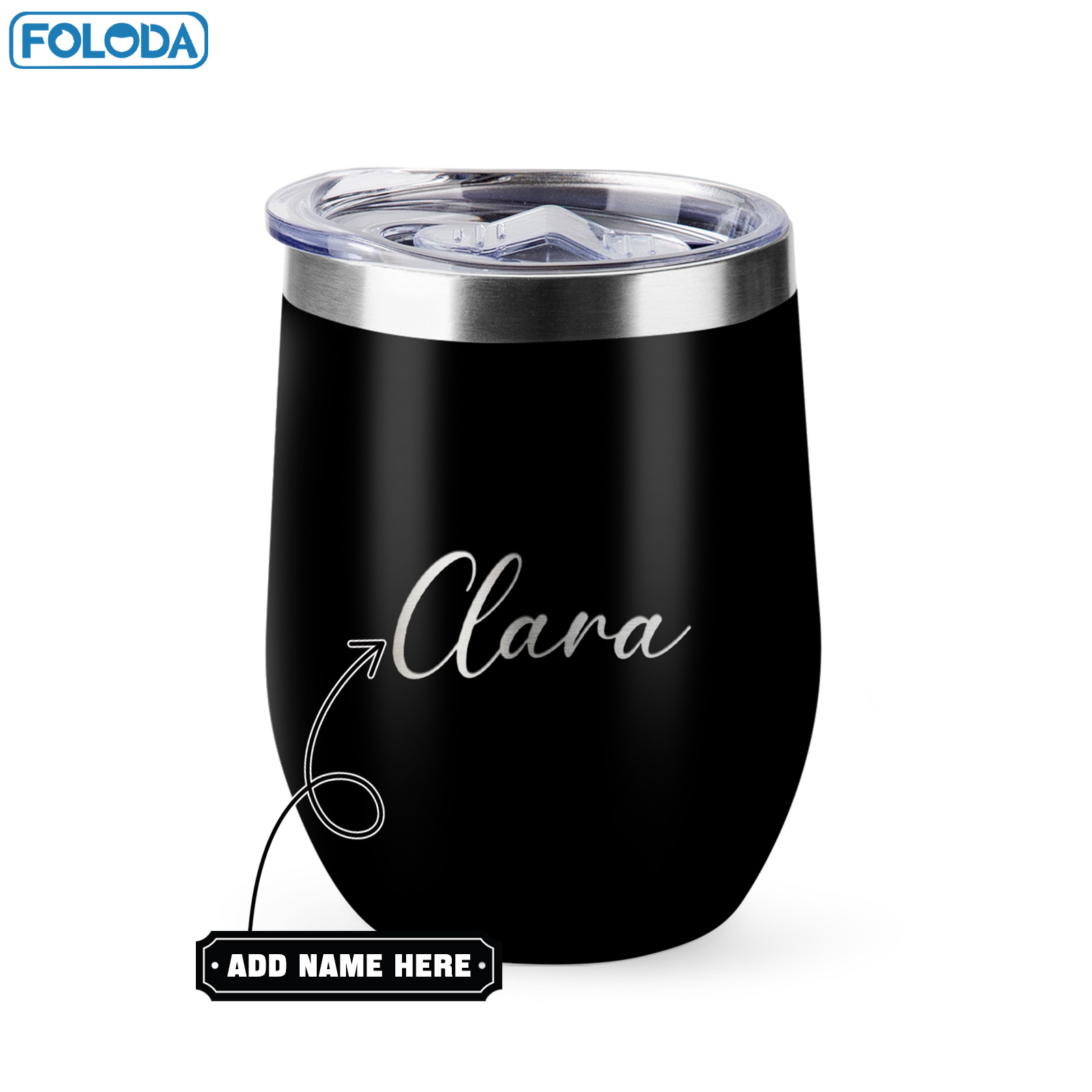 TEMU Foloda 1pc 12oz Personalised Insulated Stainless Steel Wine Tumbler, Coffee Mugs Cup With Lid, Minimalist Script Name Design, Mug Gift For Women