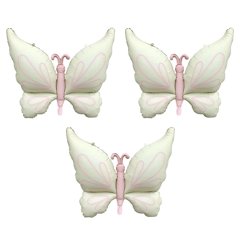 Image of 3pcs Beige Large Winged Foil Balloons, Birthday Party Decorations, Outdoor Arrangement Props, Holiday Event Atmosphere Decor, Room Background Wall Decoration