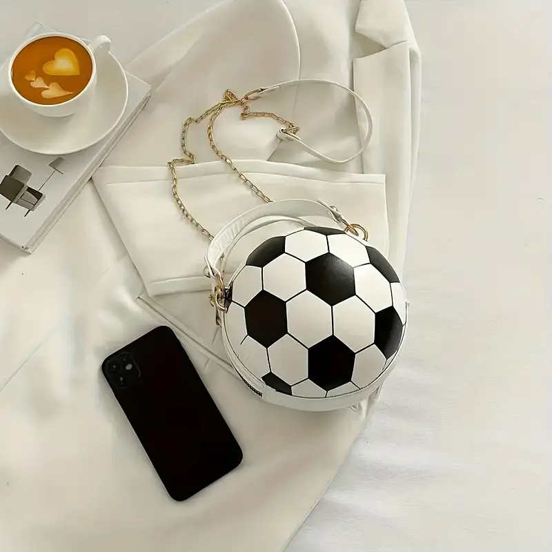 sporty chic soccer ball inspired crossbody bag trendy chain strap womens fashion handbag shoulder purse pu material in multiple colors details 8