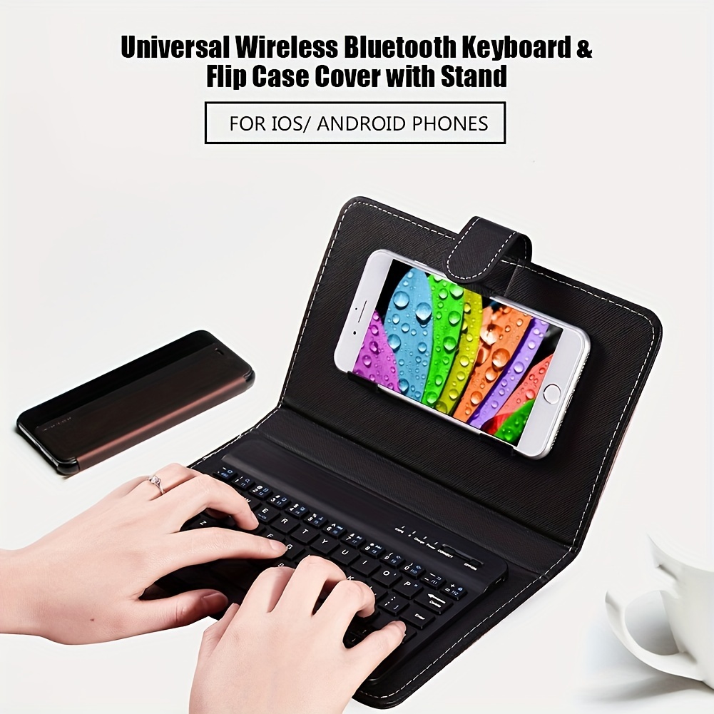 Compact Wireless Keyboard - Full Size, Collapsible, Black Faux Leather, Suitable for Mobile Phones, Tablets, And Laptops, Optional With/Without Stylus Pen