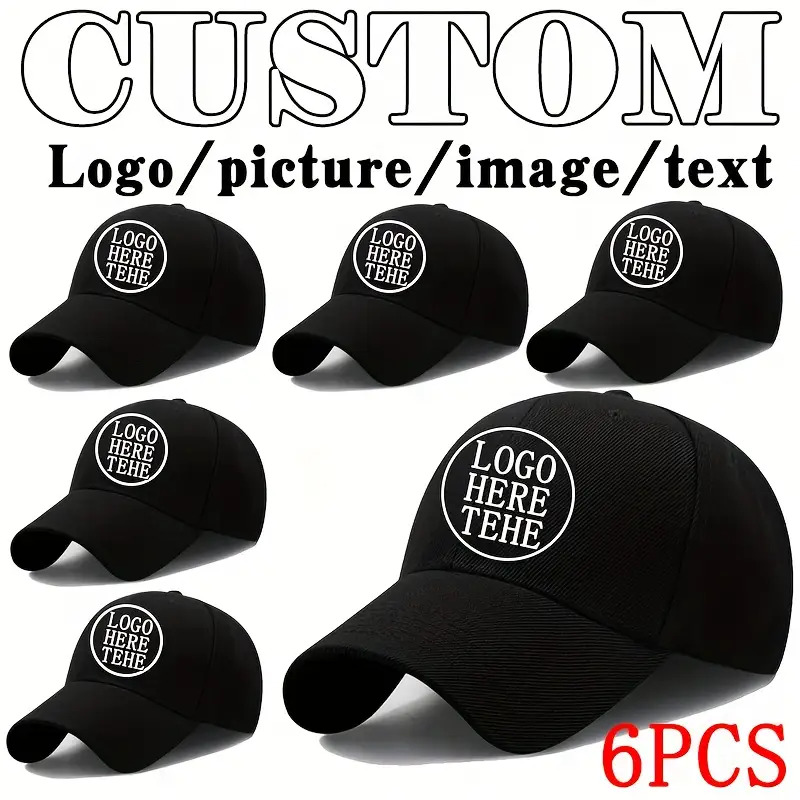 Image of 6pcs Customizable Baseball Cap Set, Unisex, With Multiple Color Options For Printed Text/photos/logos, Suitable For Sports, Outdoor Activities, Valentine's Day, And Football Games