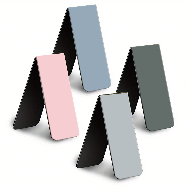 TEMU 4pcs Magnetic Bookmarks Suitable For Book Lovers, Double-sided Page Markers With Magnetic Backing - Muted Grey Clips & Refrigerator Stickers,