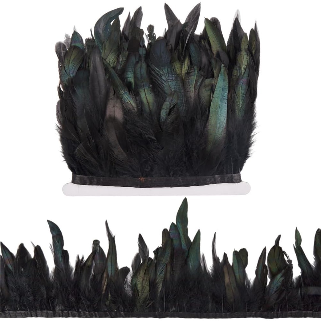 TEMU New 2026 Model 1m 13-18cm/5-7inch Iridescent Black High-density Trim Strip, Satin Ribbon Edging, Cuttable Soft Velvet Lace, Stage Costume,