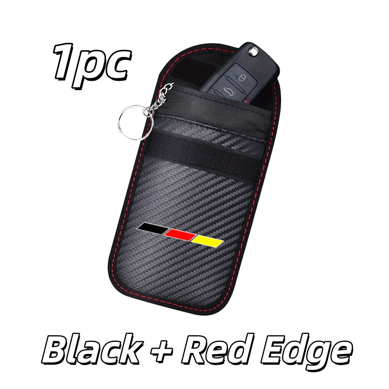 TEMU Sac de clés de protection pour voiture allemande , anti-vol et anti-scannage de RFID, sac de clés en PU avec texture en fibre de carbone,