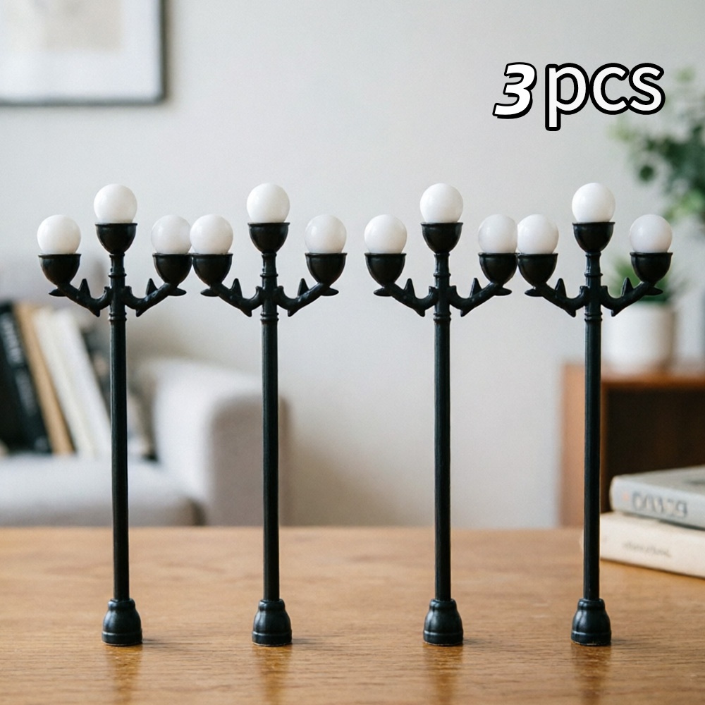 TEMU 3pcs Non-luminous 3-head Round Spherical Street Light Models, Vintage Decorative Lighting, High-quality Architectural Model Display Accessories,