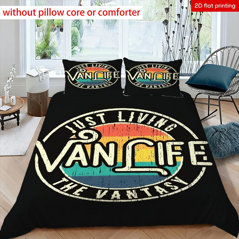 TEMU 3pcs Retro Logo Printed Duvet Cover Set, Made Of High-quality Polyester Fabric, Suitable For . Features Exquisite Printing, Machine Washable