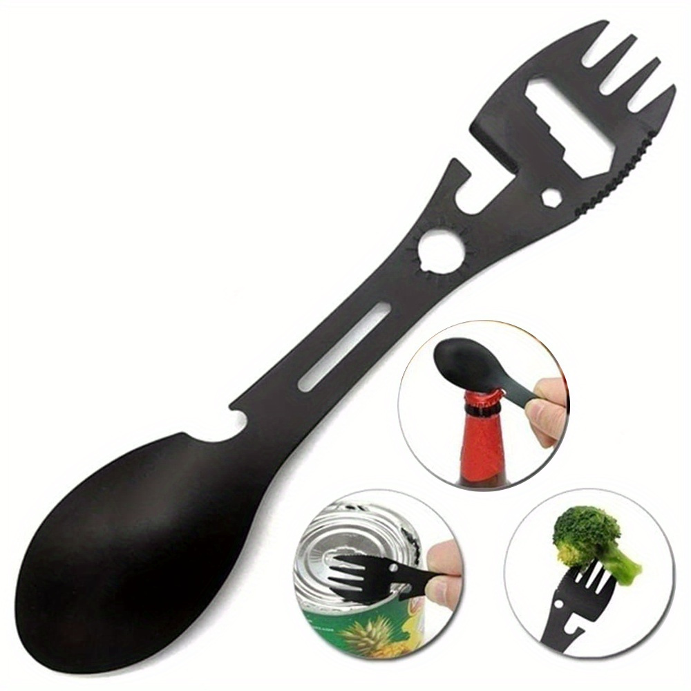 Image of 1pc Multifunctional Camping Fork, Stainless Steel Soup Spoon With Bottle Opener, Wrench And Other Functions, Suitable For Outdoor Backpacking Travel