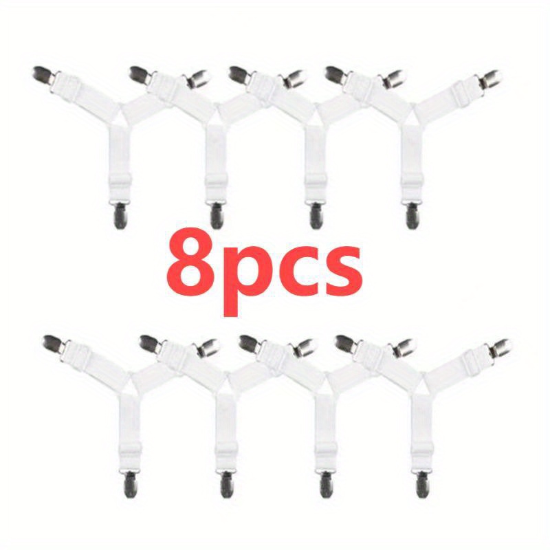 Set Of 8 Adjustable Bed Sheet Straps - Durable Elastic Bands With Nickel-coated Clips, Secure Triangular Design, Versatile Use, Ideal For Mattress Covers And More, Color: White