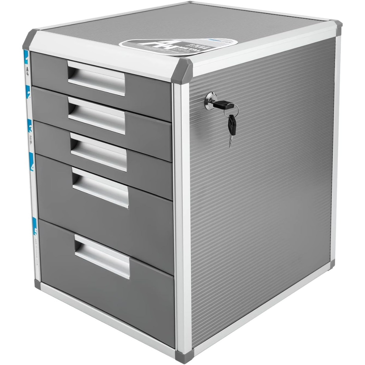 

1pc Yiyibyus 5-drawer Lockable Office Filing Cabinet, Aluminum Alloy Frame & Plastic Drawers, Removable Labels, Classified Storage, No Electricity Needed, Ideal For Use