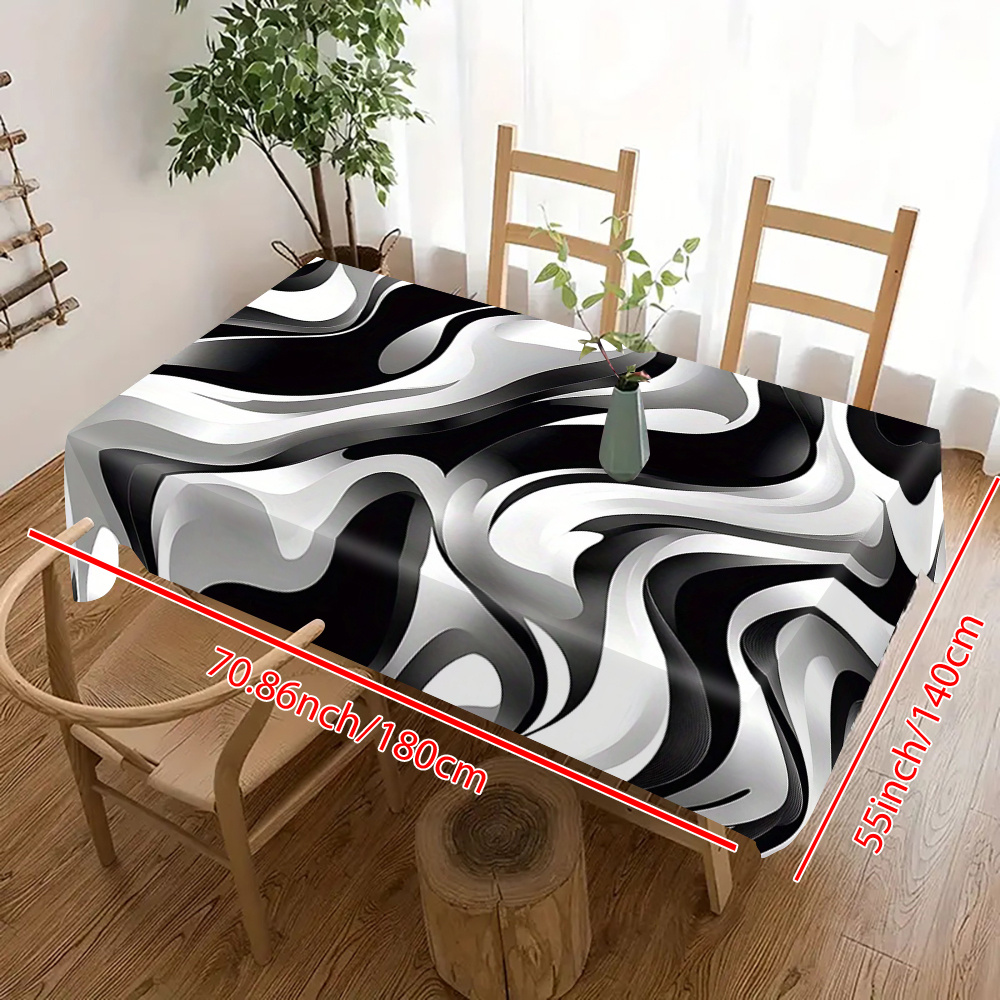 TEMU 1pc, Rectangular Tablecloth, Fashionable Black And Pattern Tablecloth, Modern Home Decor, Indoor/outdoor Use, Holiday Decoration, Comfortable