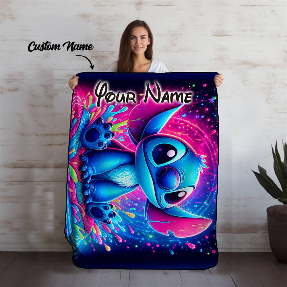 

Custom Disney Stitch Name Blanket - Soft, Warm Flannel Throw With Cute Cartoon Patterns For All - Bed, Sofa, Chair