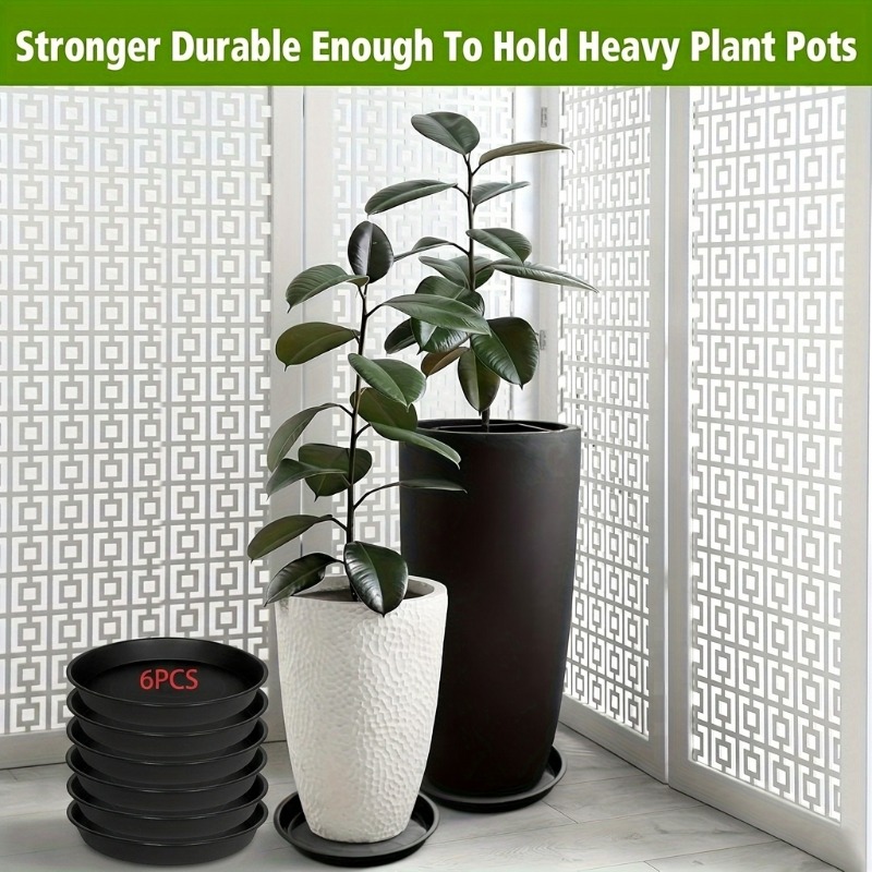 TEMU 6pcs 9.53-inch Diameter Black Round Plastic Plant Saucer Drip Tray, Suitable For Indoor/outdoor Garden Plants, Collects Pot Drainage