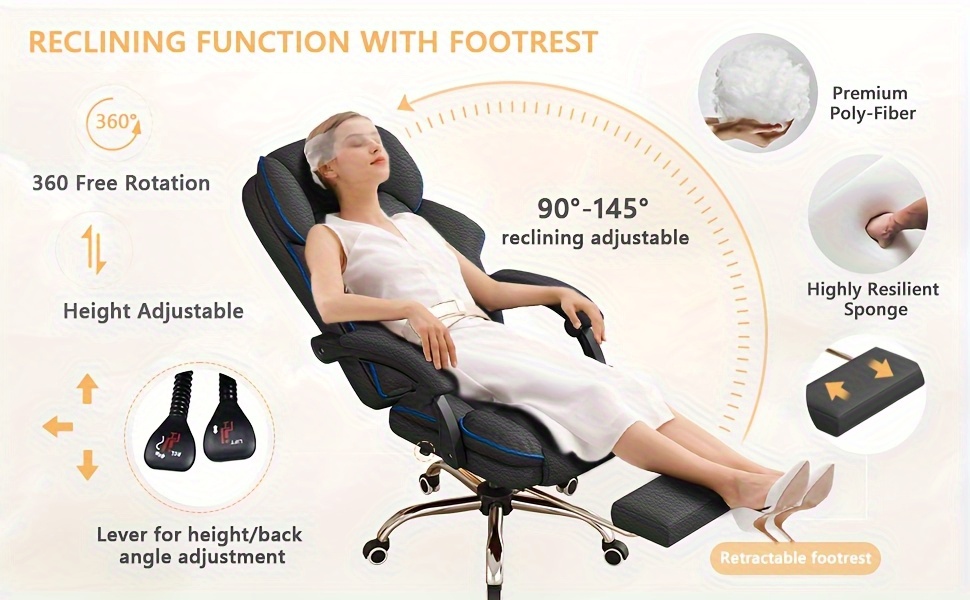 Butaca Ejecutiva Ergonómica con Reposapiés Ajustable - Soporte Lumbar, Cojín de Espuma Viscoelástica - Estructura Metálica Resistente - Para Oficina en Casa, Gaming o Escritorio Profesional - Superficie Fácil de Limpiar - Modelo para Horas Largas, Mueble Contemporáneo y Duradero, Reposabrazos Sostenidos, Ideal para Trabajadores Remotos