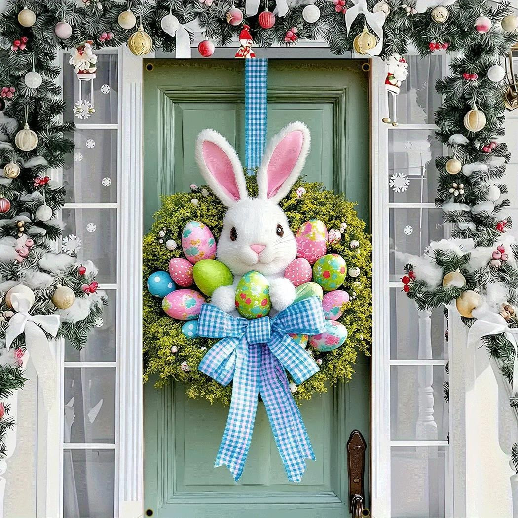 

2d Door Banner 1pc, Easter Door Flag Featuring A Rabbit Design, No Electricity Required, 2d Door Hanging, Suitable For Home And Outdoor Use, 35.4x70.9 Inches, Decorative Door Sign.