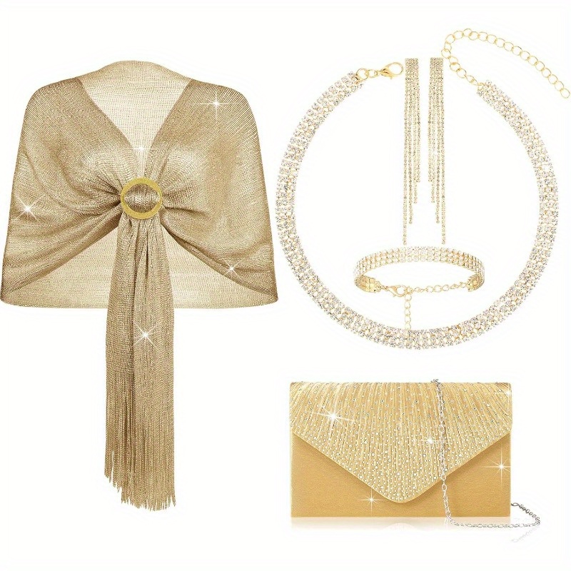 TEMU 5pcs Accessories Including Shawls And Wraps, Evening Bag Clutch Purses, Jewelry Sets For Wedding