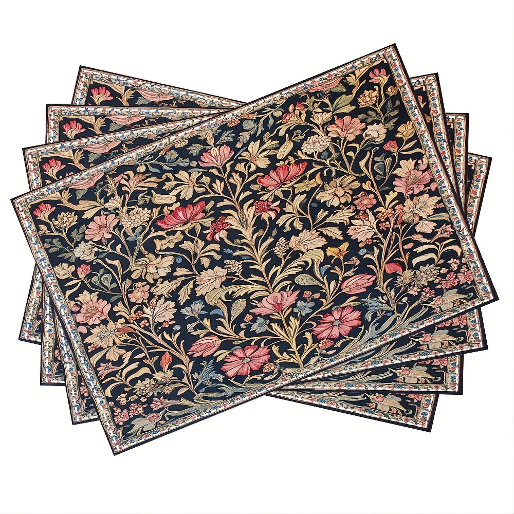 TEMU 4pcs William Floral Print Design Placemats, Suitable For Dining Table, Kitchen, Party, Indoor, Holiday, Dinner Decoration, Decor And Holiday