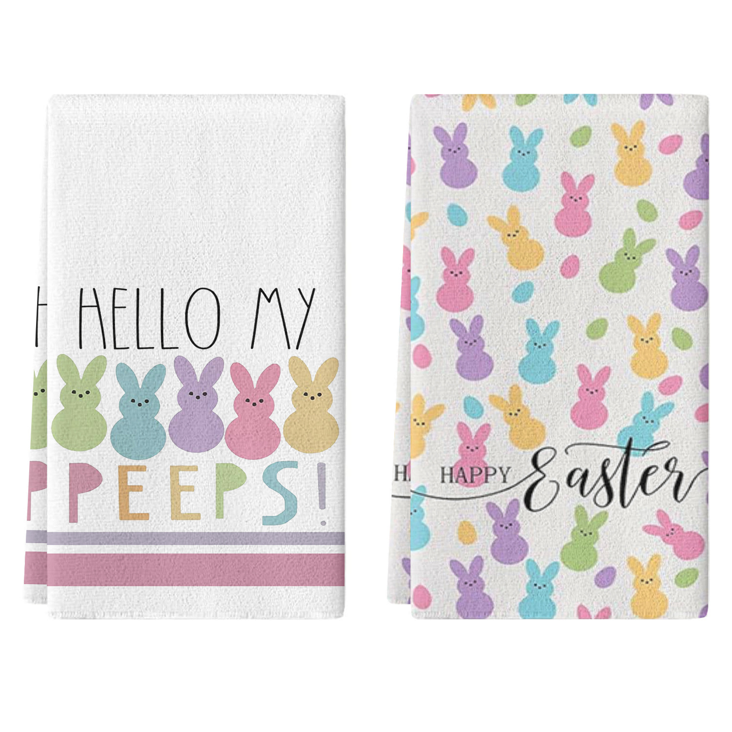 

2pcs Soft Polyester Easter Bunny Towels, 12x18" - Egg Designs With "hello My " & "" Phrases, Absorbent & Lightweight, Ideal For Kitchen/bathroom Spring Decor, Bunny Accessories