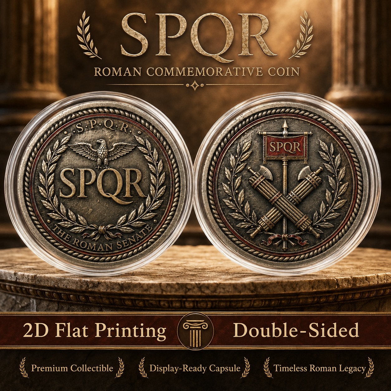 TEMU pz, Stampa Piatta 2D, Commemorativa in Metallo Bifacciale, da Sfida Legione Senato & Decorativa per Decisioni, da Ricordo Tono con Custodia , da
