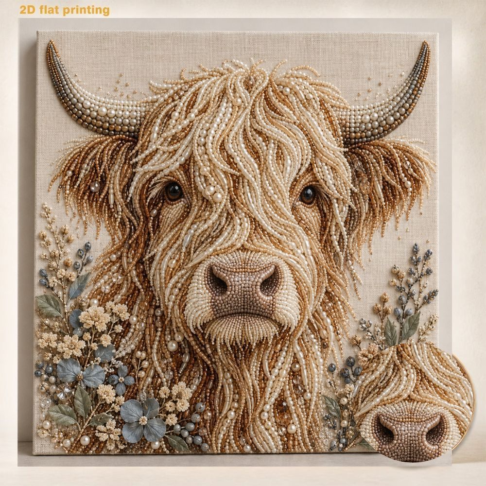 TEMU Diy Pearl Art Painting Kit, Diy Highland Cow Pearl Painting, Handmade Decorative Art, Shining Gemstone Art Painting, Full Set Of Tools Including