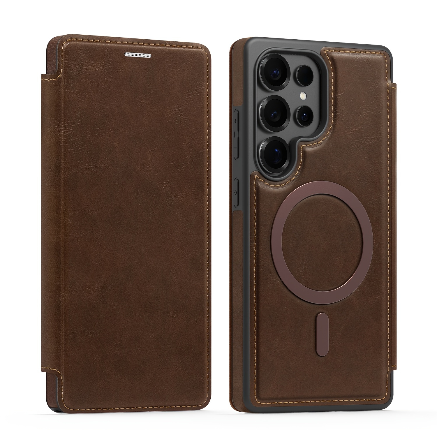 TEMU Phone Case: Solid Color Magnetic -one Card Holder Synthetic Leather Case For S25 Ultra, Galaxy S24 Plus Flip Cover With Card Slot, Full-coverage