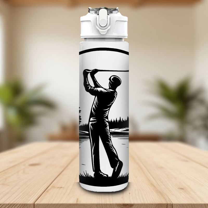 TEMU 1pc Golf-themed Water Bottle With Lid & Uv Print - 750ml/26oz Leakproof Sports Bottle Suitable For Outdoor, Running, Gym, Gift For Golfers,