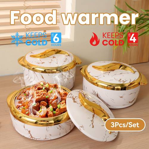 3pcs food warmer set elegant white and design insulated stainless steel container with lid 50 72oz 67 63oz 84 54oz food warm for cold for suitable for buffets hot pots and casseroles