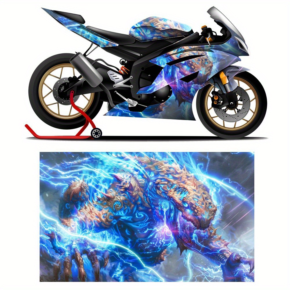 dragon motorcycle sticker blue golden color scheme magical Temu