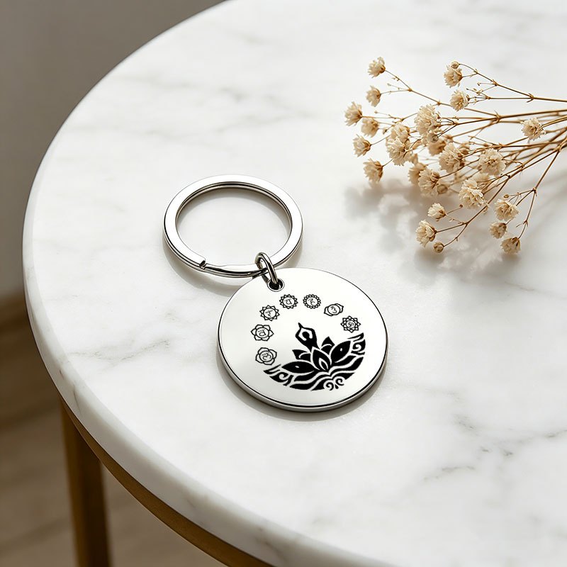 Custom Yoga Zen Line Pattern Metal Keychain, Healing Pendant