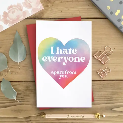 1pc vibrant rainbow heart love card with envelope i hate everyone apart message ideal for anniversaries birthdays expressing words to your