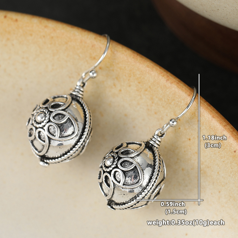 Vintage Hollowed Out Carved Spherical Earrings