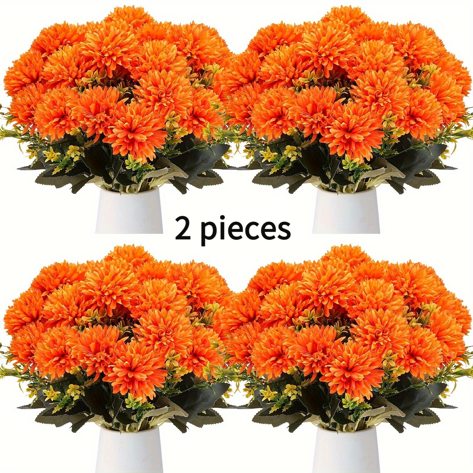 TEMU 2 12-head Artificial Chrysanthemum Ball Flowers, Orange- Realistic Silk Flower Combination, Suitable For Thanksgiving, Autumn Home Decoration,