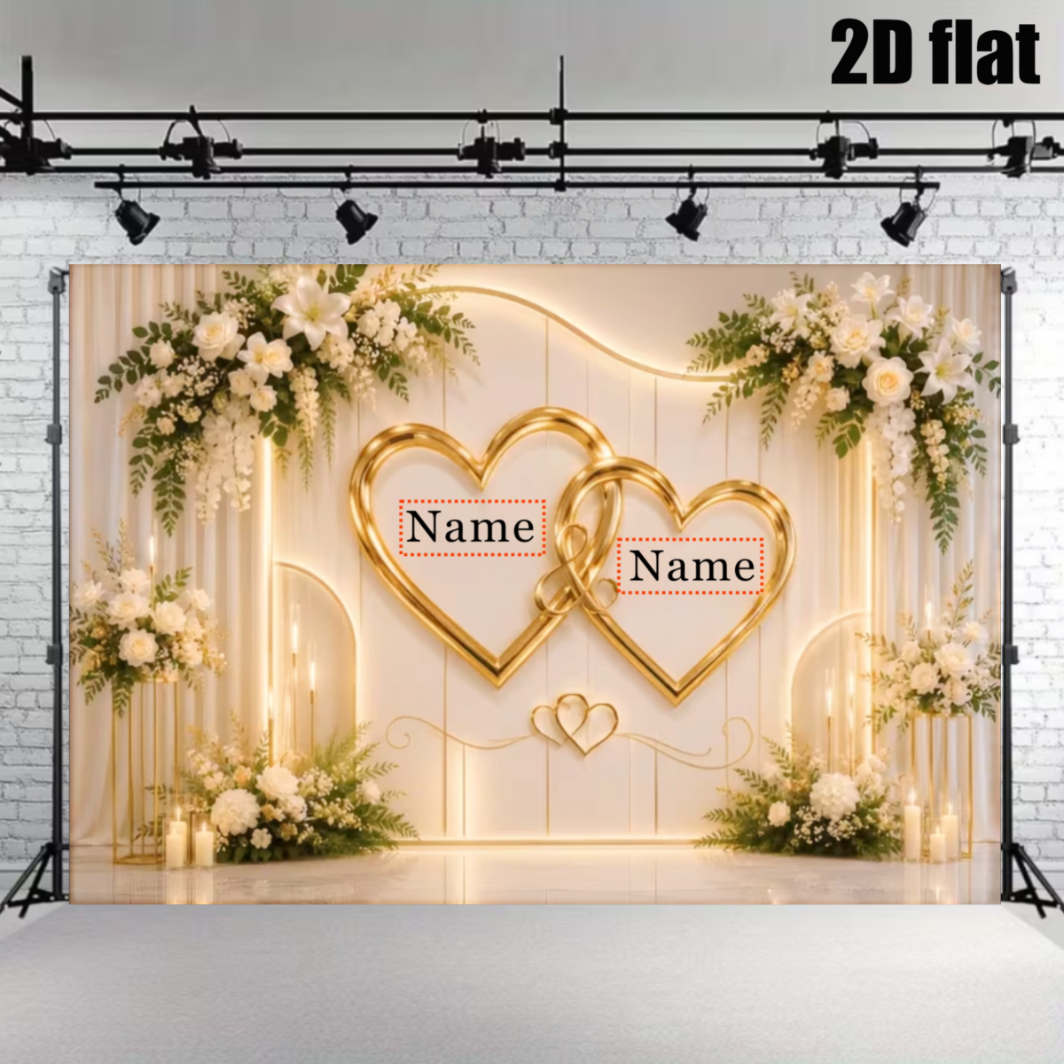 TEMU 2d Flat, 2d Party Flat Banner - 1pc Personalized Custom Text Background, With Floral Suitable For Birthday, Wedding, Anniversary, Christmas,