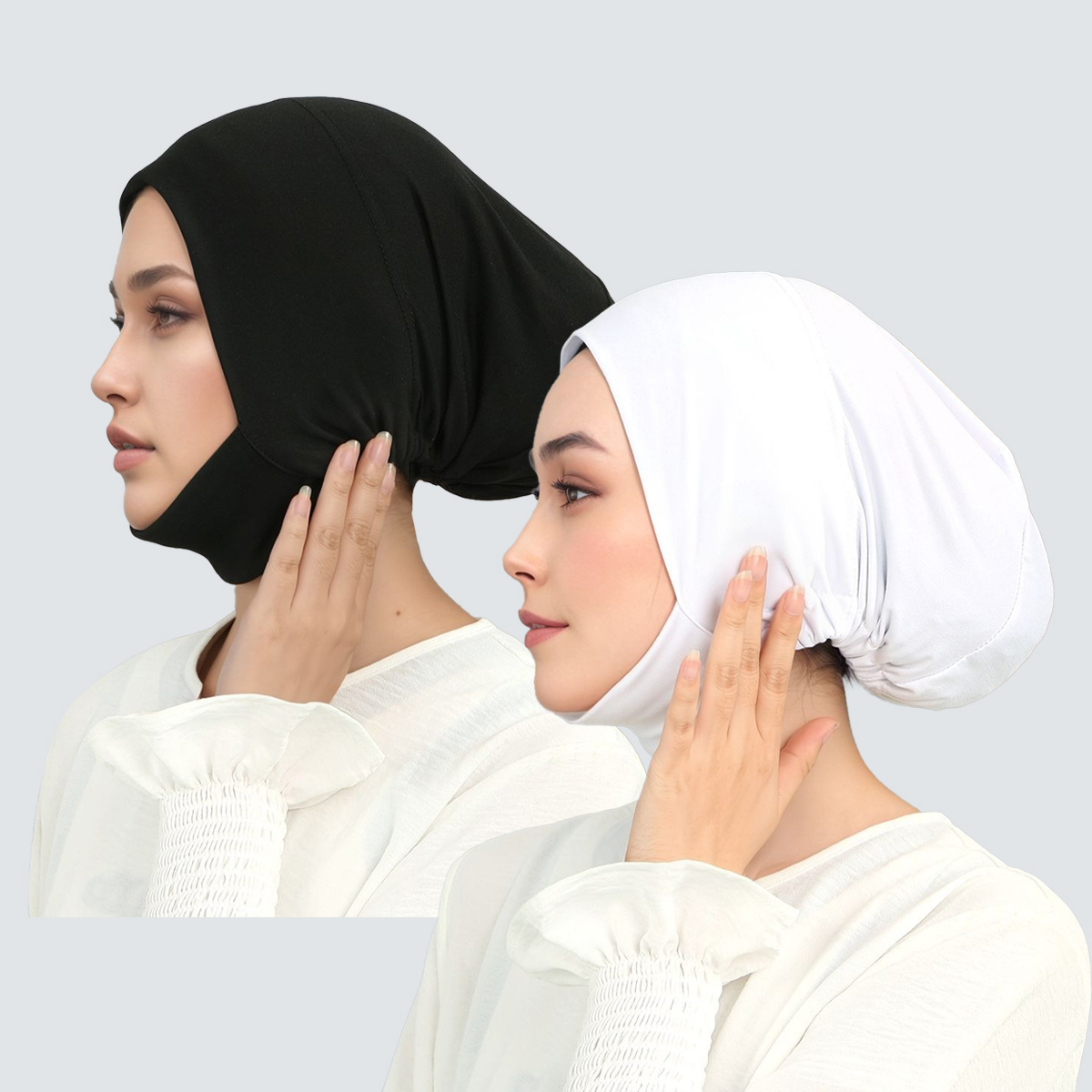 TEMU 2pcs Solid Color Undercap, Stretchy And Comfortable, Soft And Skin-friendly, Chin-covering Design To Prevent Slipping, Undercap, Head Wrap Cap
