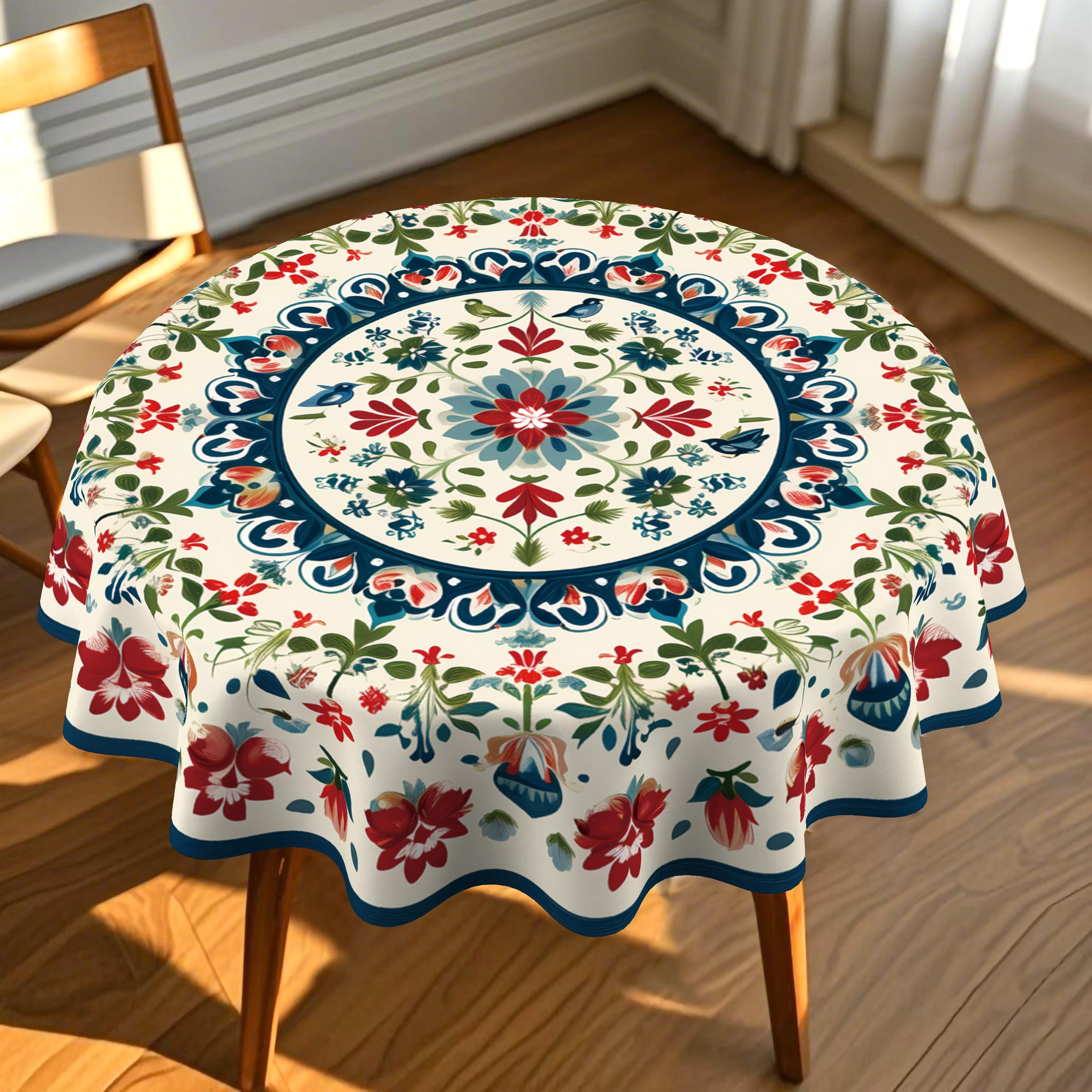 TEMU Nappe Ronde Circulaire en Polyester à Impression Plate 2D, 1 pièce, [Nappe Florale] 1 pièce Nappe Ronde Florale d'Art avec Impression Plate 2D -