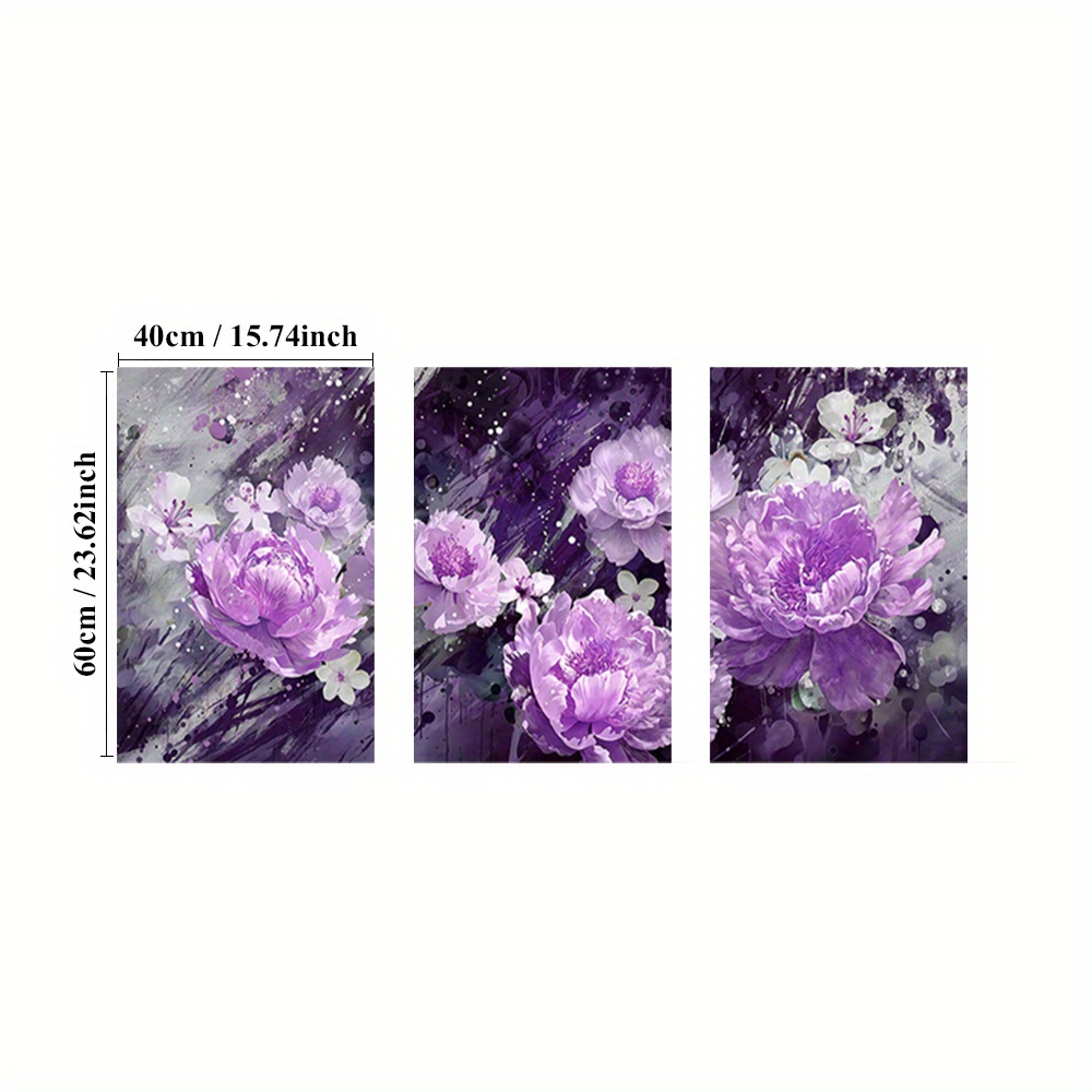 TEMU Set Of 3 Abstract Poster, Modern Paintings, Classic Art Prints, Background Canvas Print Wall Painting, Purple Peonies Paintings, Artistic Floral