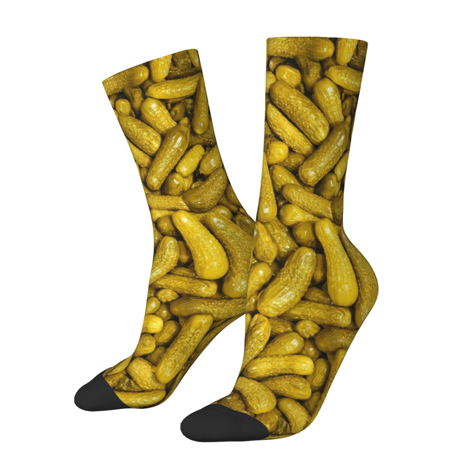 TEMU A Pair Of Unisex Outdoor Socks Featuring A Pickled Cucumber Pattern, Mid-calf Length, Machine Washable, Suitable For Outdoor Sports Enthusiasts,