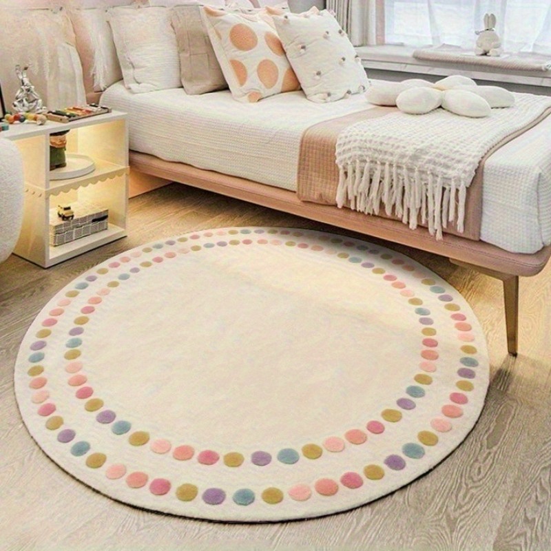 Tapis De Tente En Peluche Douce Pour Enfants - 100 Cm Rond, Rose - Coussin De Jeu Ou Revêtement De Sol - 8