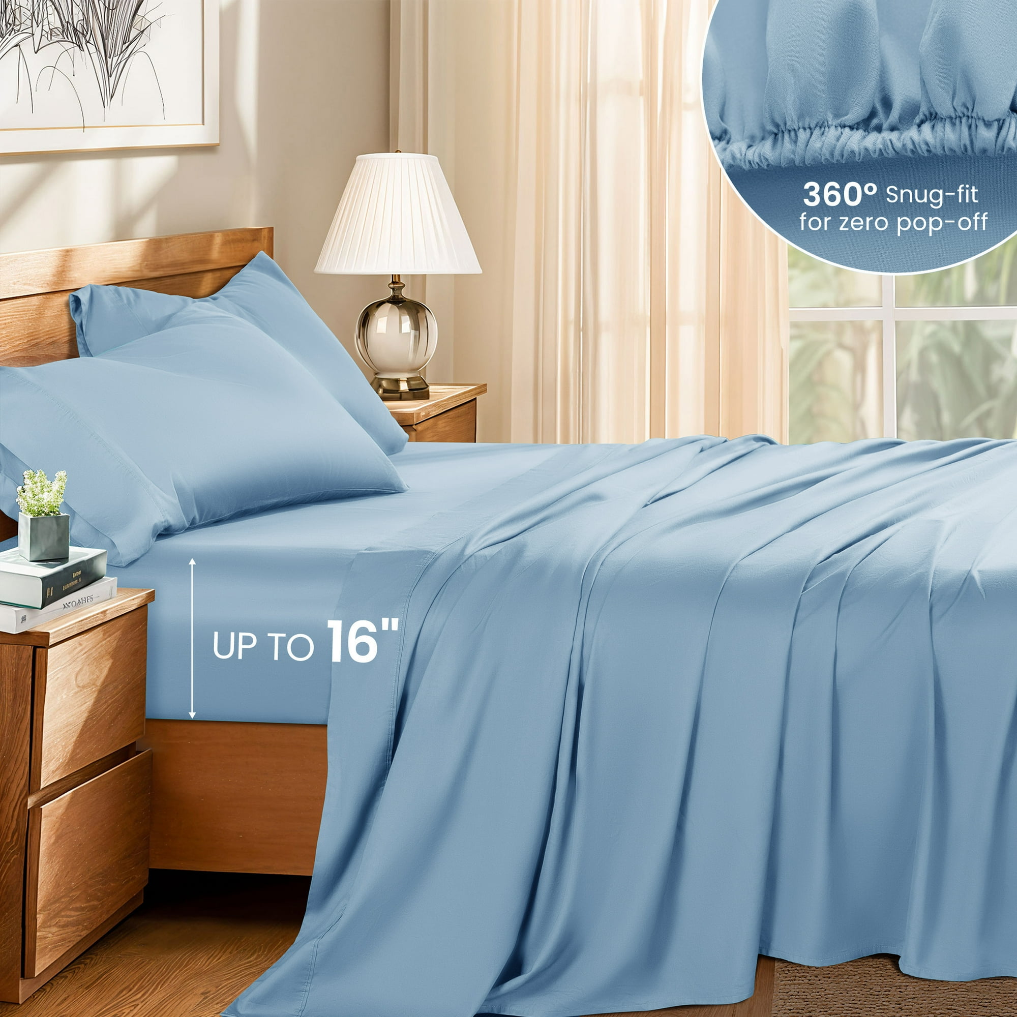 Set of Breathable Bamboo Bed Sheets Including Fitted Sheet And Pillowcases, Suitable for Children And Available in Queen And Twin Sizes. These Cooling Sheets Have Deep Pockets for Hot Sleepers And Make Excellent Gifts