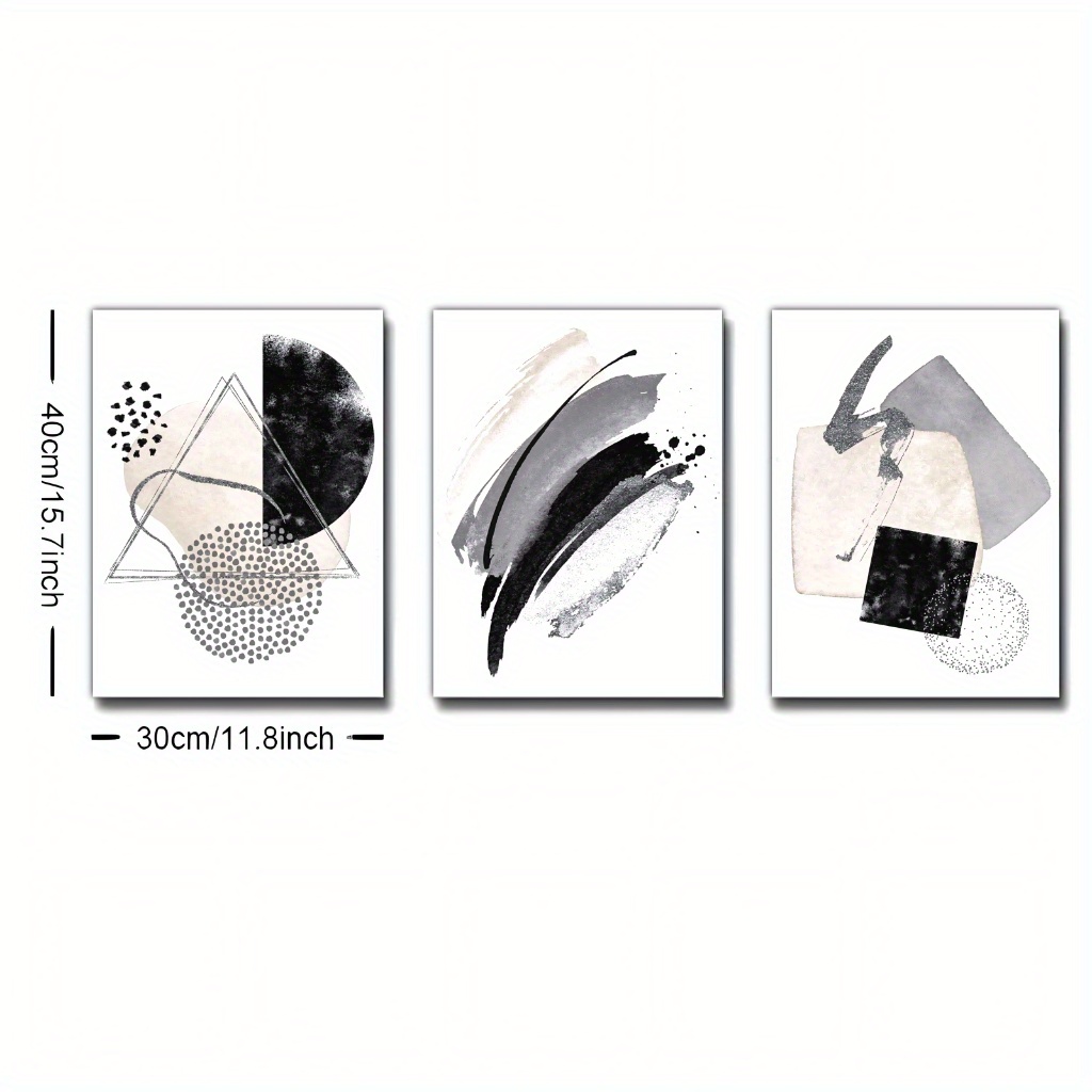 A 3pcs Set of Abstract Geometric Canvas Wall Art, Classic Modern Style Art Decor, with Pine Wood Wrapped Frames, Ink-printed, for Indoor/outdoor Decoration. Suitable for Home Office, Living Room, Bedroom, Kitchen - Spring/winter, Perfect Room Decor