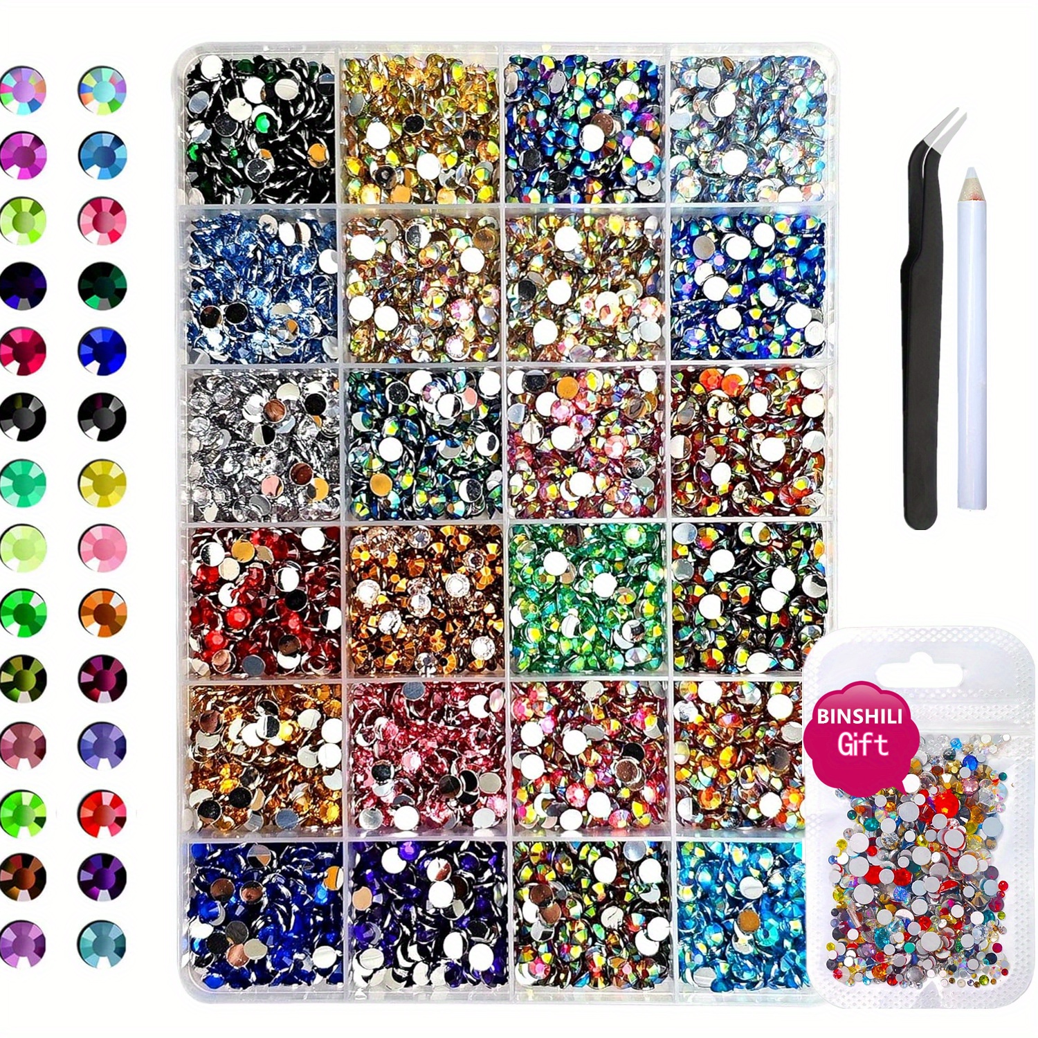 

15000pcs 3mm Flatback Rhinestones Set, Multi- Gems Kit With Bedazzling Pen & Tweezers, Jewels For Diy Nail Art, Clothing, Shoes - Vibrant Assorted Colors