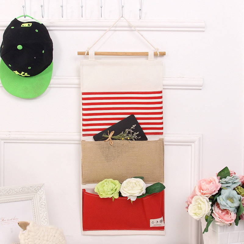 TEMU 1pc 3-pocket Hanging Organizer, Multifunctional Plain Striped Storage Bag, Home Organization And Storage Bag, Bedroom Decor, Living Room Decor,