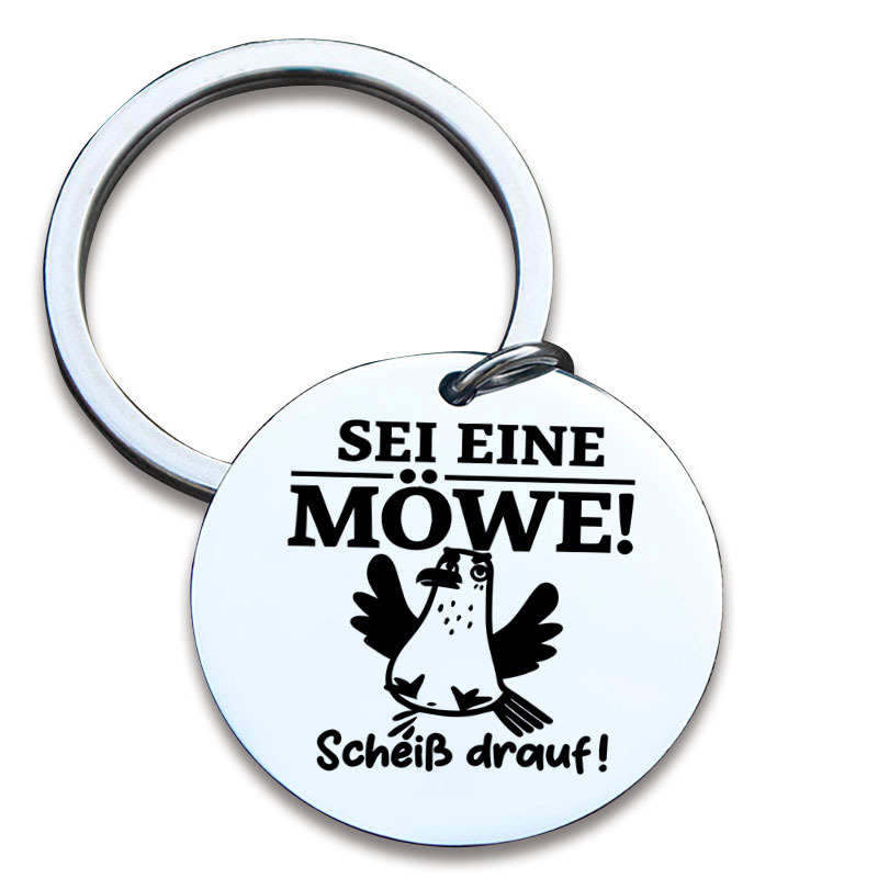 E-shop Humorvoller Möwen-Schlüsselanhänger mit deutschem Zitat, hergestellt aus Edelstahl. Dieser inspirierende Anhänger ist für Autoschlüssel, als