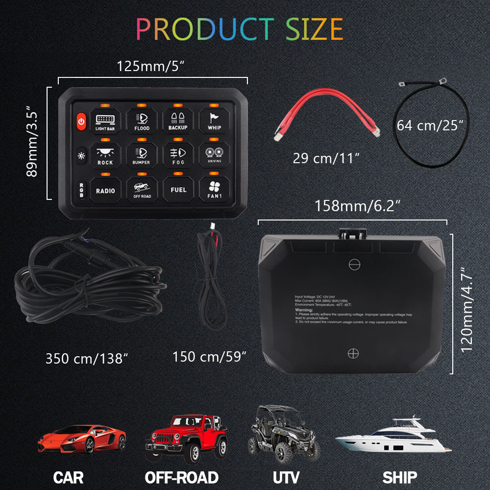 12 Gang Switch Panel for High Power Applications with RGB Control