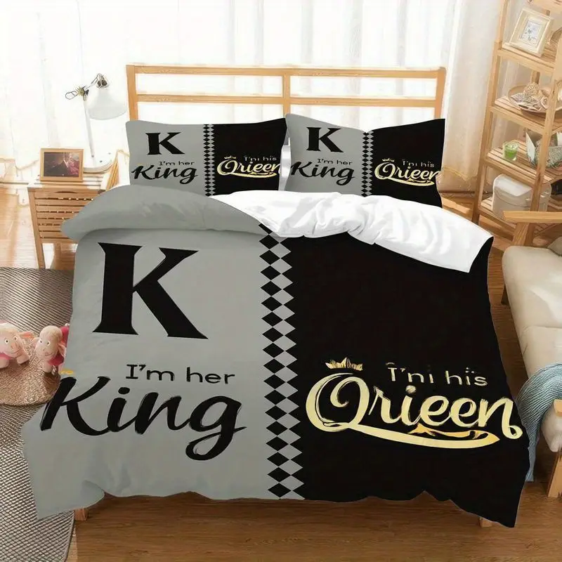 3pcs king queen couple bedding set black duvet cover matching pillowcase elegant pattern bedding series romantic bedroom home decor gift soft comfortable modern bedding 1 duvet cover 2 pillowcases Product details 3